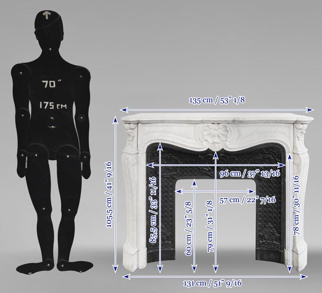 Cheminée de style Louis XV en marbre de Carrare, décorée de trois coquilles-10