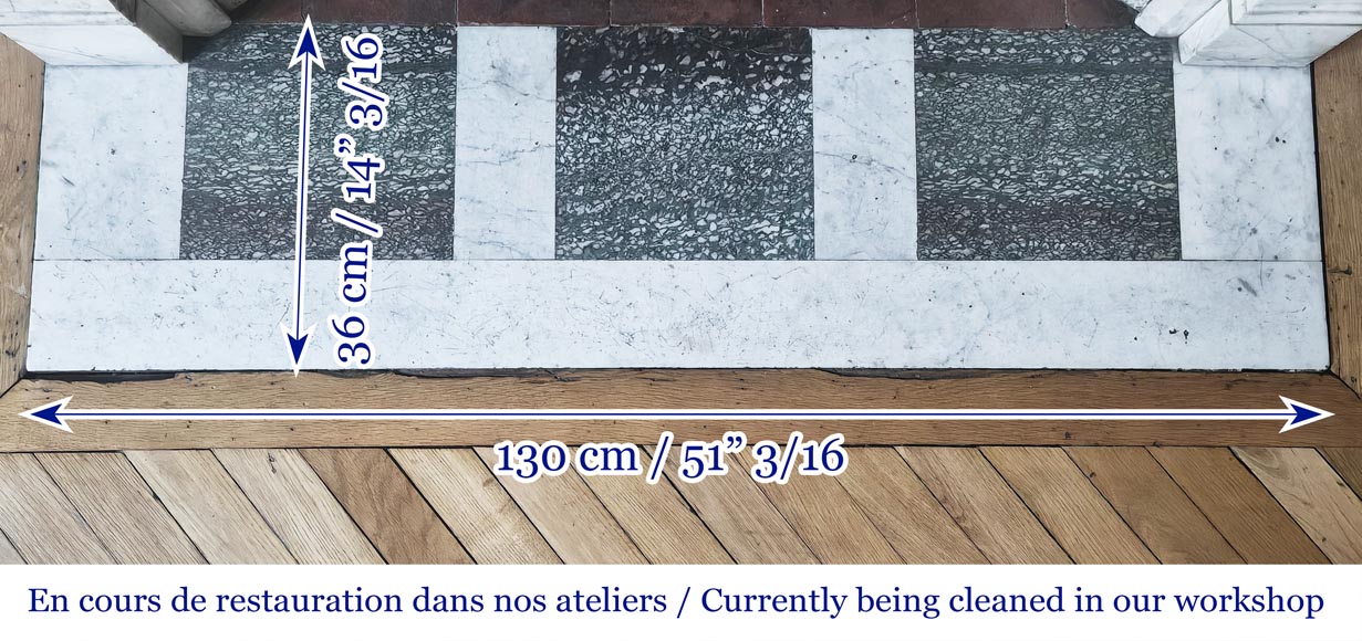 Cheminée de style Louis XVI en marbre demi statuaire, décorée d'une fleur de tournesol-8