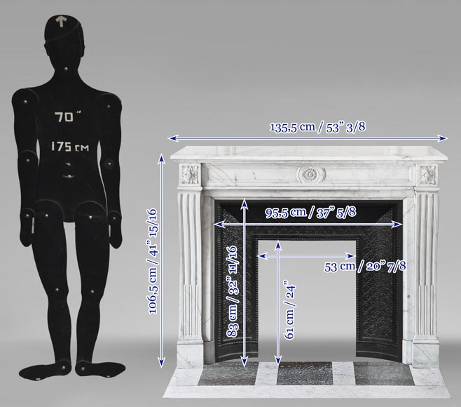 Cheminée de style Louis XVI en marbre demi statuaire, décorée d'une fleur de tournesol-10