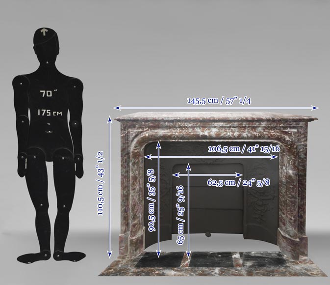 Cheminée de style Louis XIV à boudin, en marbre Rouge Royal-11