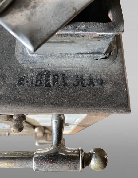 Cuisinière en fonte et imitation de faïence à décor de paysage enneigé-4