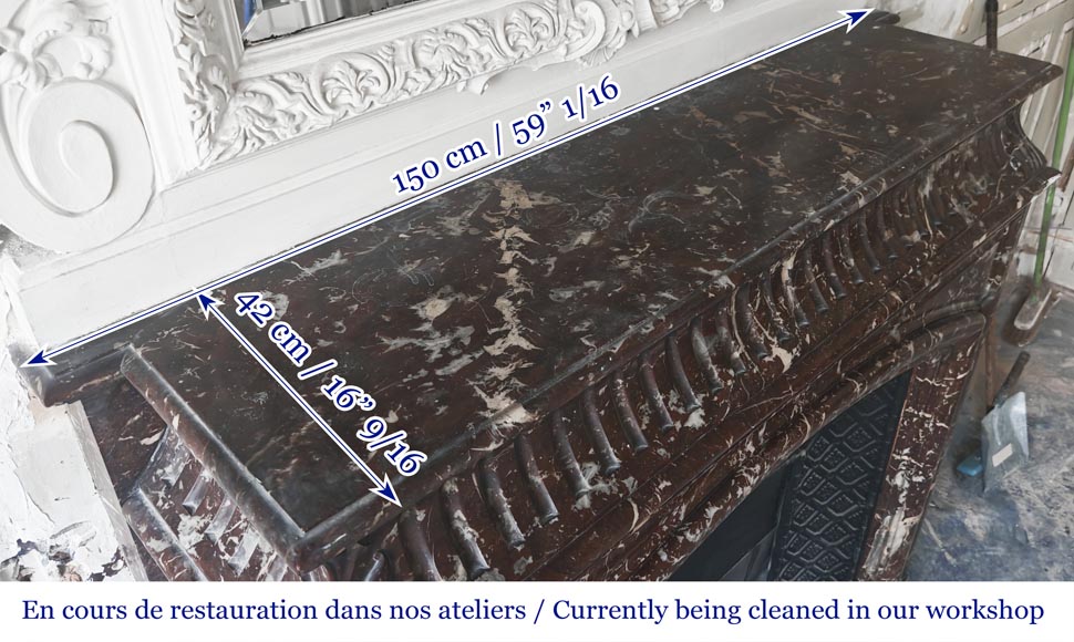 Cheminée de style Louis XVI à acrotère en marbre Rouge du Nord Cheminée de style Louis XVI à acrotère en marbre Rouge du Nord-9