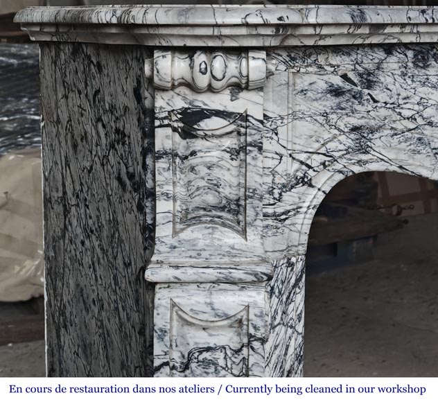 Cheminée de style Louis XV modèle Pompadour en marbre bleu fleuri-3