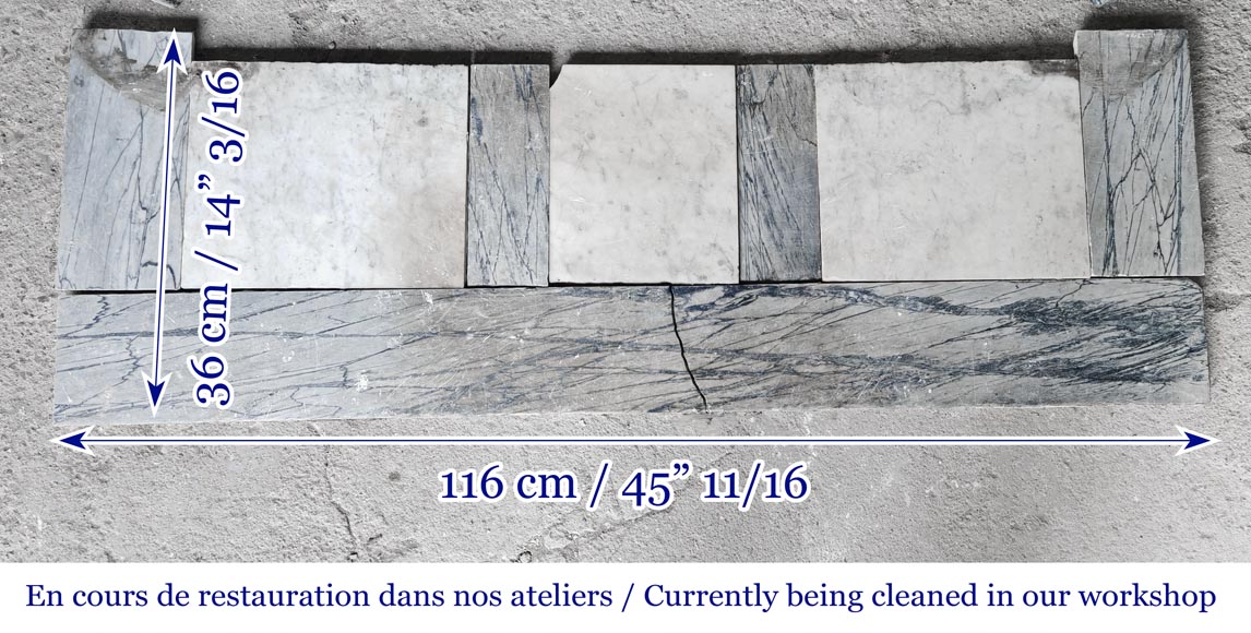 Cheminée de style Louis XV modèle Pompadour en marbre bleu fleuri-8