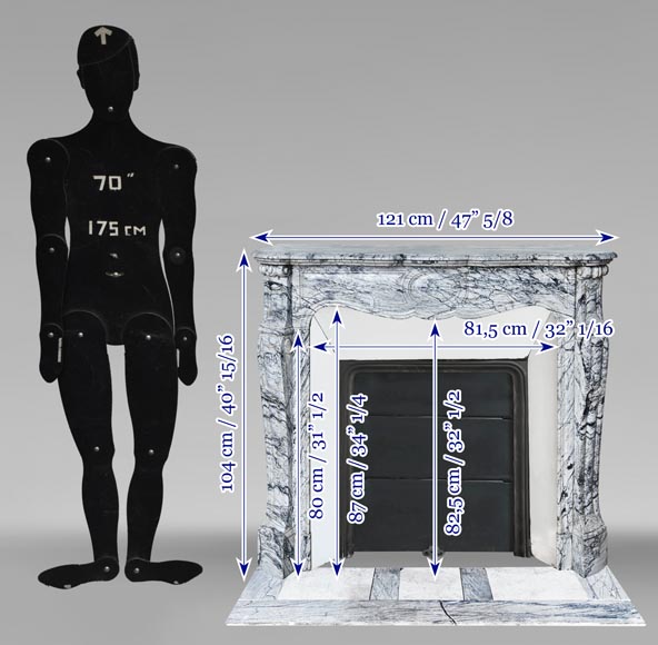 Cheminée de style Louis XV modèle Pompadour en marbre bleu fleuri-10