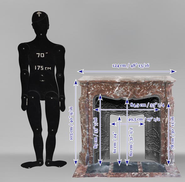 Cheminée style Louis XV modèle Pompadour, en marbre rouge du Nord-10