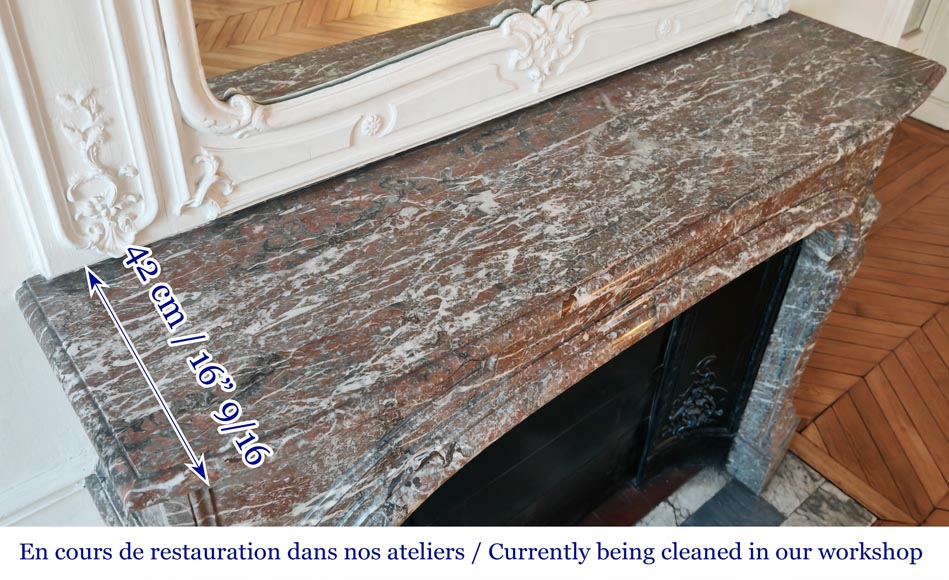 Importante cheminée de style Régence en marbre Rouge Royale-10