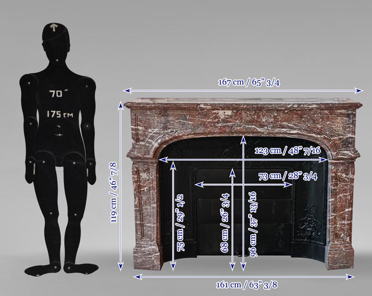 Importante cheminée de style Régence en marbre Rouge Royale-11