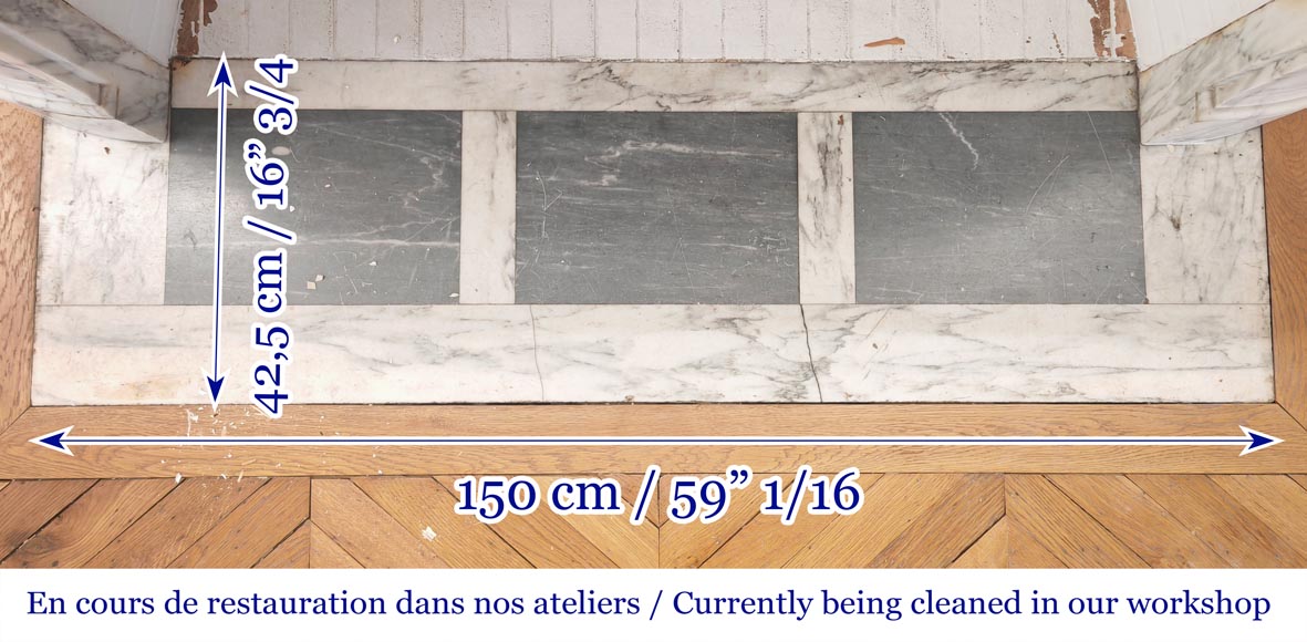 Cheminée de style Louis XV à la palmette asymétrique, en marbre arabescato-9