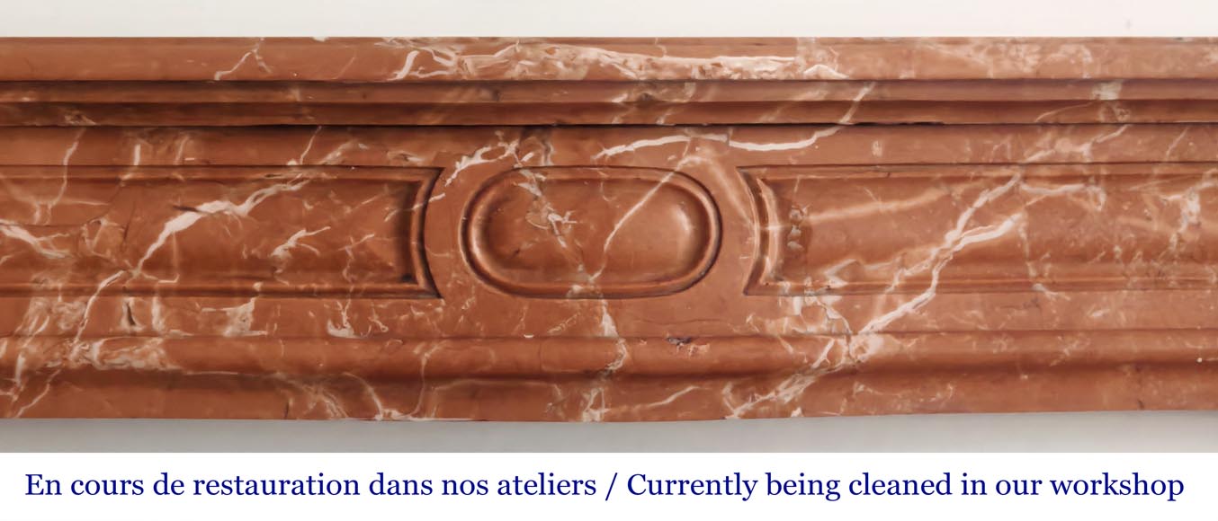 Cheminée de style Louis XV modèle Pompadour en marbre rouge orangé-1