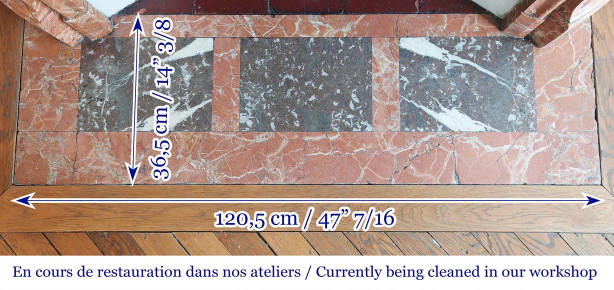 Cheminée de style Louis XV modèle Pompadour en marbre rouge orangé-8