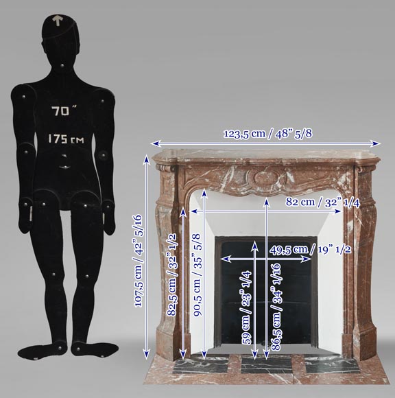 Cheminée de style Louis XV modèle Pompadour en marbre Rouge du Nord-10