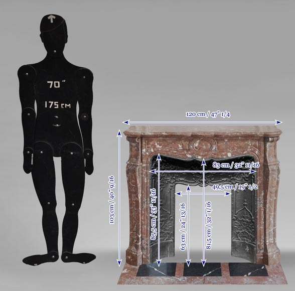 Cheminée de style Louis XV modèle Pompadour, en marbre Rouge du Nord-10