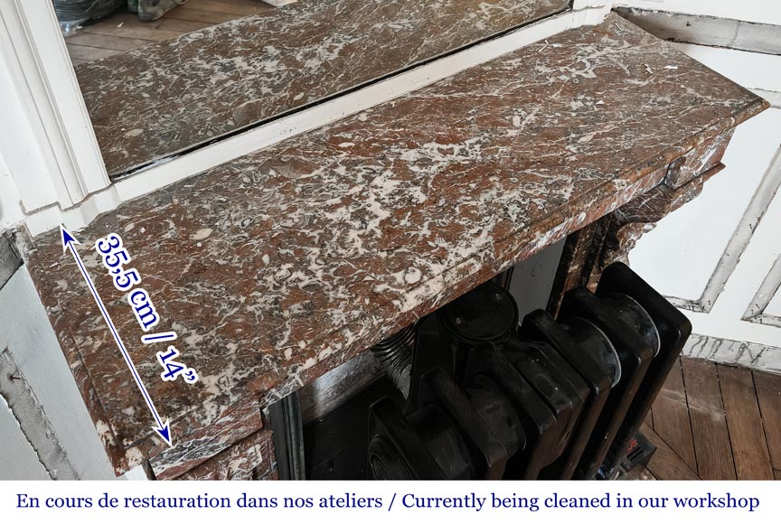 Cheminée de style Napoléon III modèle modillon, en marbre Rouge du Nord-8