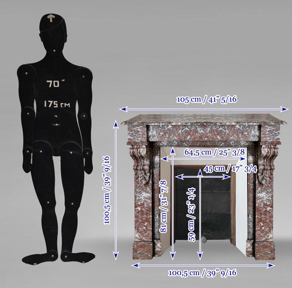 Cheminée de style Napoléon III modèle modillon, en marbre Rouge du Nord-9