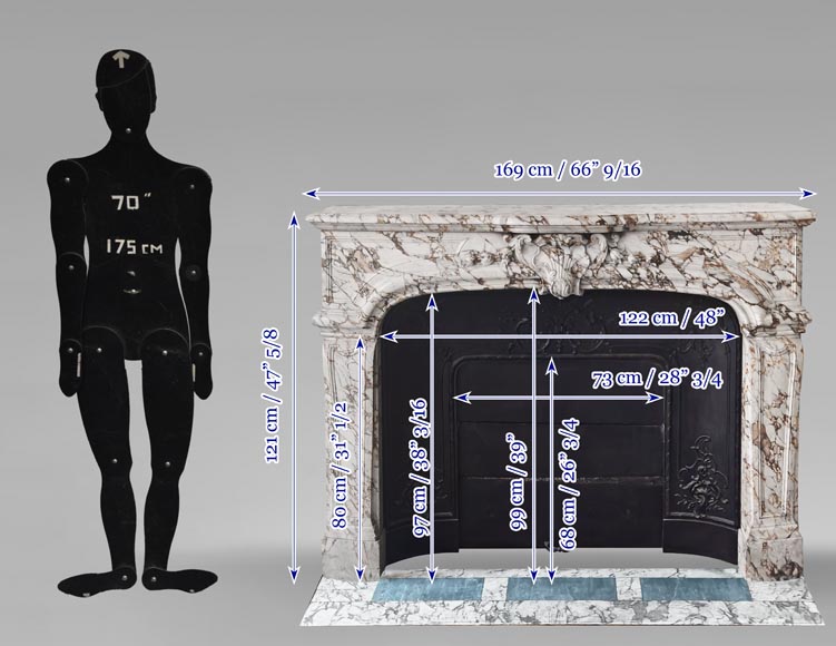 Importante cheminée de style Régence en marbre brèche violette Importante cheminée de style Régence en marbre brèche violette-13