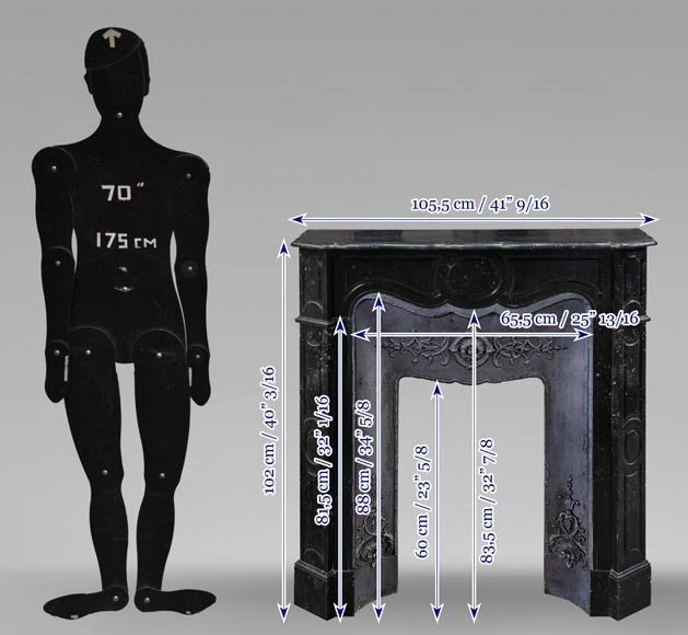 Cheminée de style Louis XV modèle Pompadour en marbre noir moucheté-9