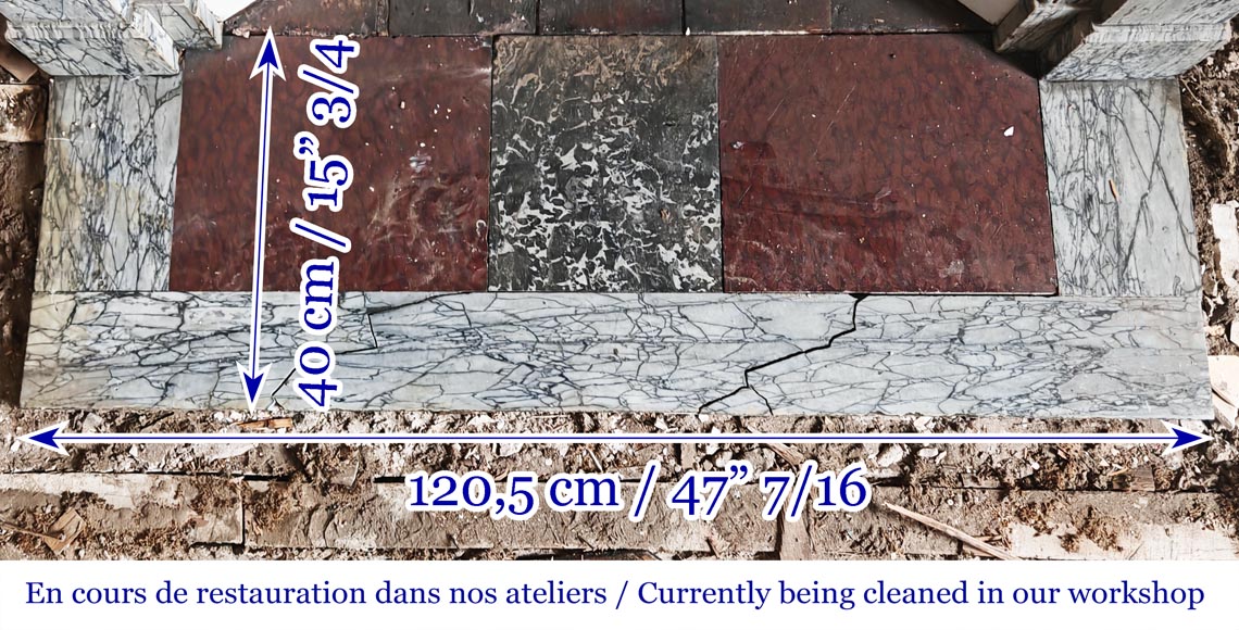 Cheminée de style Napoléon III à modillons, en marbre bleu Turquin Cheminée de style Napoléon III à modillons, en marbre bleu Turquin-7