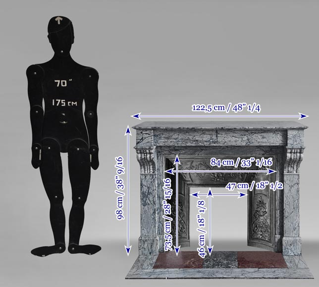 Cheminée de style Napoléon III à modillons, en marbre bleu Turquin Cheminée de style Napoléon III à modillons, en marbre bleu Turquin-9