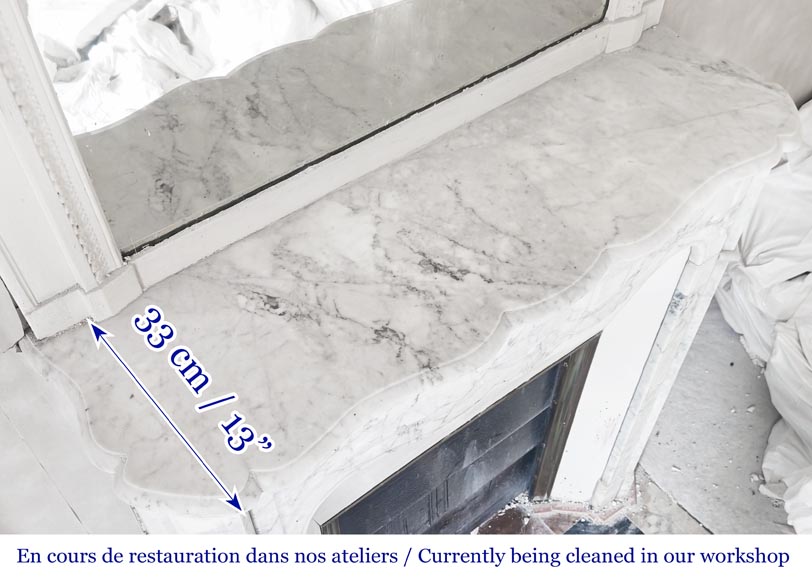 Cheminée de style Louis XV modèle Pompadour, en marbre de Carrare veiné-9