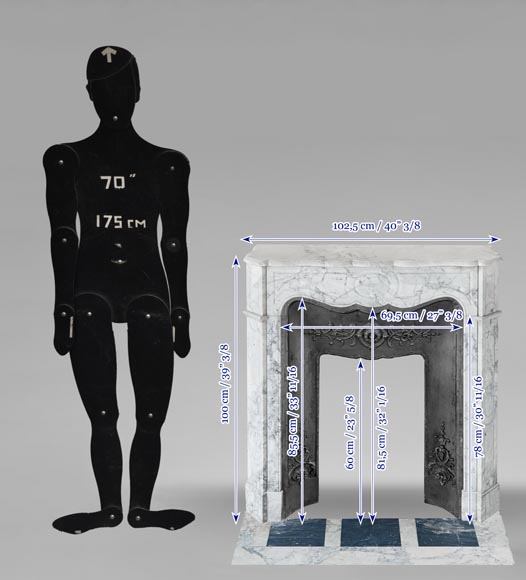 Cheminée de style Louis XV modèle Pompadour, en marbre de Carrare veiné-10