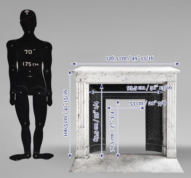 Cheminée de style Louis XVI à pilastre, en marbre de Carrare Cheminée de style Louis XVI à pilastre, en marbre de Carrare-10