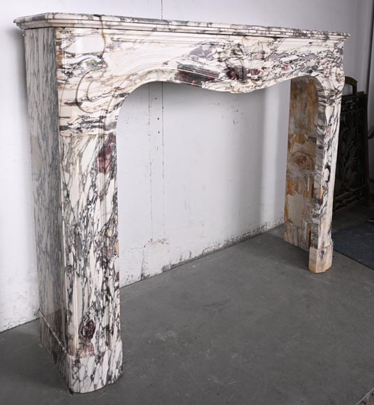 Cheminée de style Régence décorée d'une palmette, en marbre brèche violette-3