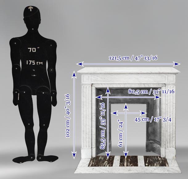 Cheminée de style Louis XVI moulurée en marbre de Carrare-10