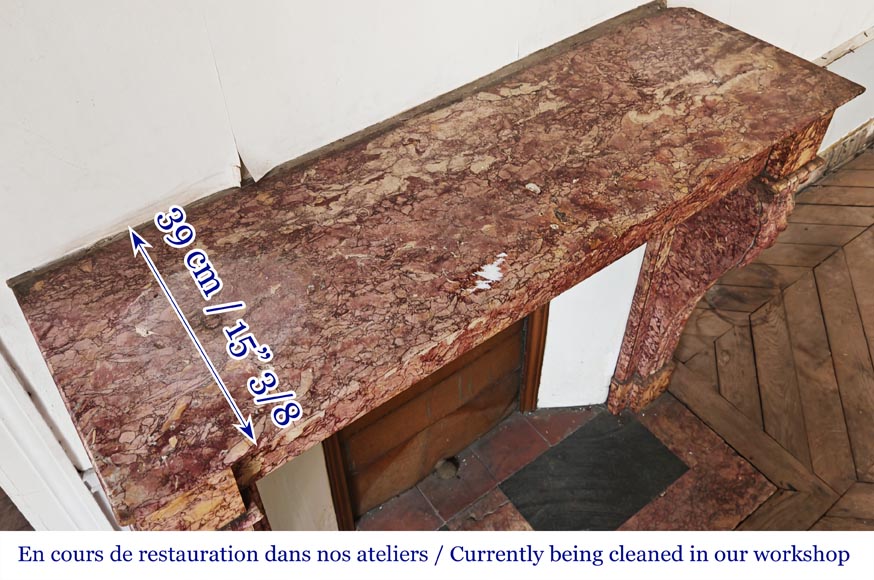 Cheminée de style Napoléon III en marbre Brocatelle rose-8