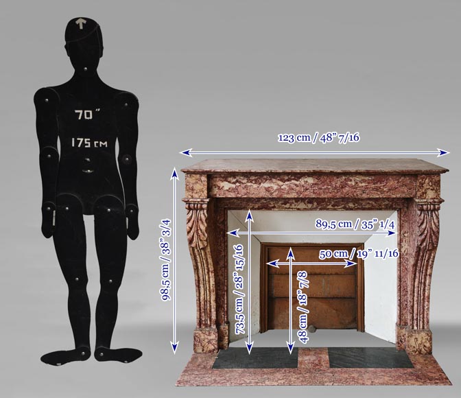 Cheminée de style Napoléon III en marbre Brocatelle rose-9