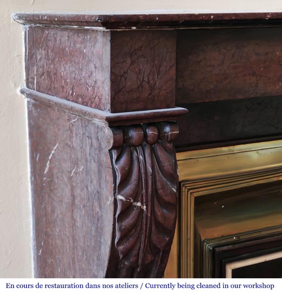 Cheminée de style Napoléon III en marbre griotte avec son intérieur en laiton-3