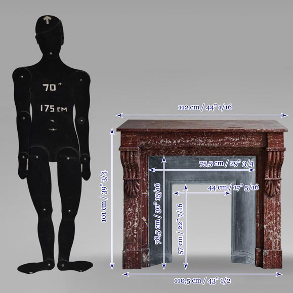 Cheminée de style Napoléon III type modillon en marbre Campan rouge Cheminée de style Napoléon III type modillon en marbre Campan rouge-9