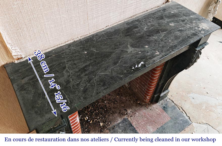 Cheminée de style Napoléon III à feuille d'acanthe en marbre vert Cheminée de style Napoléon III à feuille d'acanthe en marbre vert-8