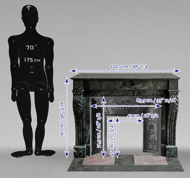 Cheminée de style Napoléon III à feuille d'acanthe en marbre vert Cheminée de style Napoléon III à feuille d'acanthe en marbre vert-9
