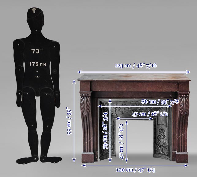 Cheminée de style Napoléon III décorée de feuilles d'acanthe, en marbre rouge griotte Cheminée de style Napoléon III décorée de feuilles d'acanthe, en marbre rouge griotte-9
