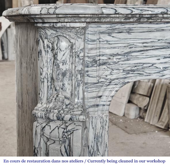 Cheminée de style Louis XV modèle Pompadour en marbre bleu fleuri-3