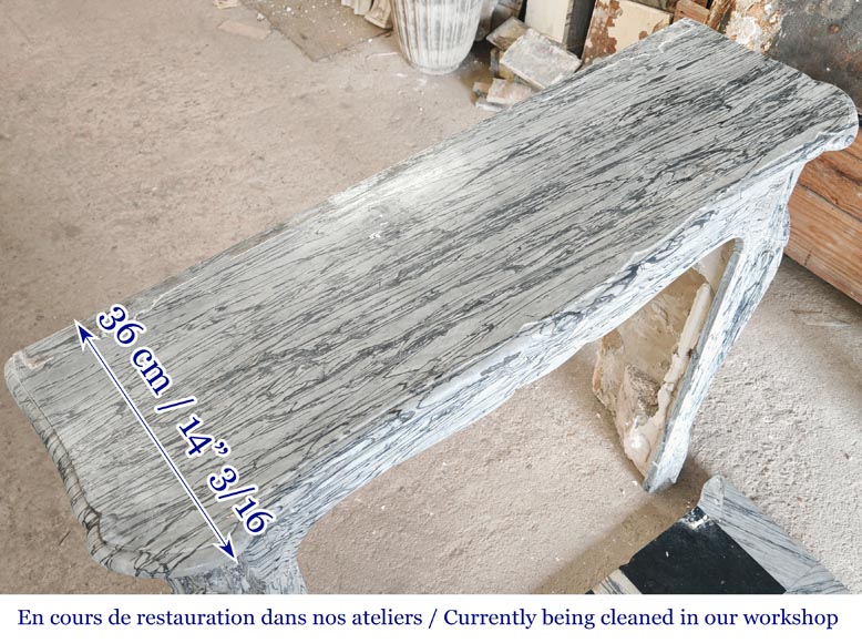 Cheminée de style Louis XV modèle Pompadour en marbre bleu fleuri-9