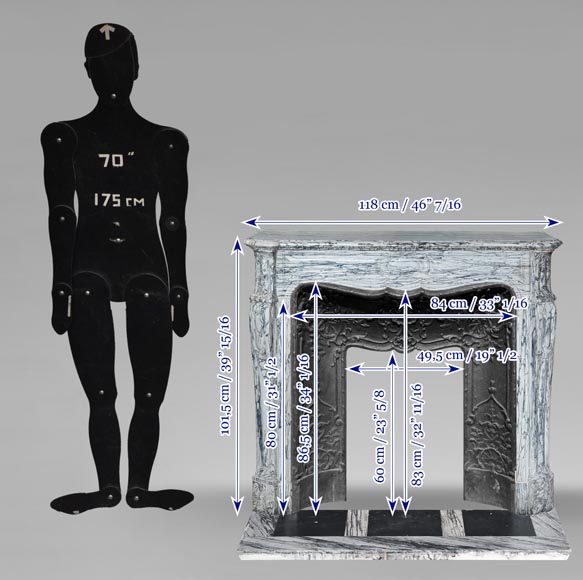 Cheminée de style Louis XV modèle Pompadour en marbre bleu fleuri-10