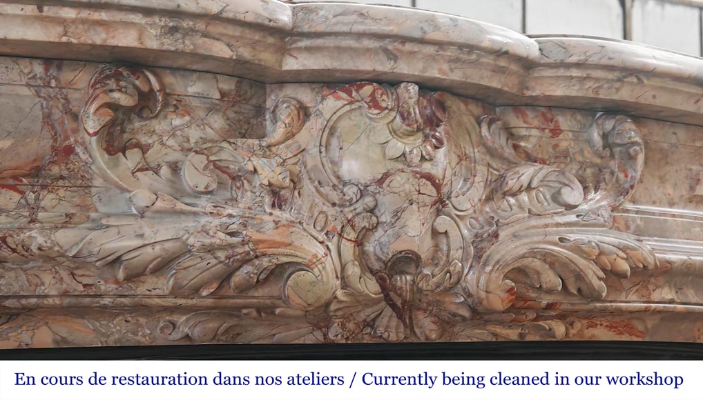 Cheminée de style Régence, en marbre Sarrancolin richement sculptée-2