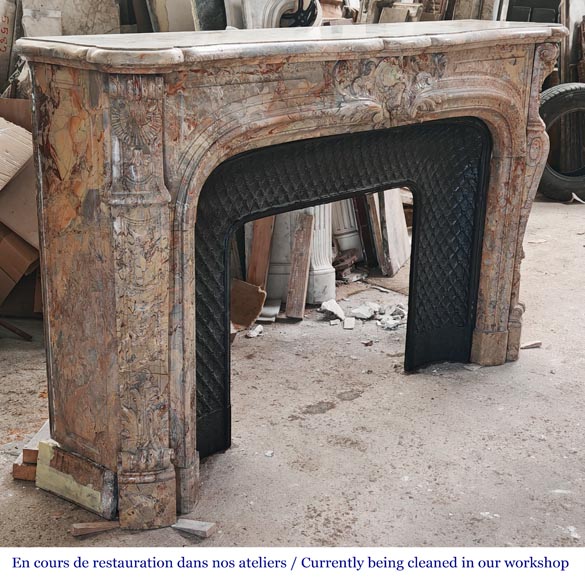 Cheminée de style Régence, en marbre Sarrancolin richement sculptée-4