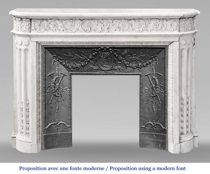Cheminée de style Louis XVI finement sculptée en marbre statuaire Cheminée de style Louis XVI finement sculptée en marbre statuaire-18