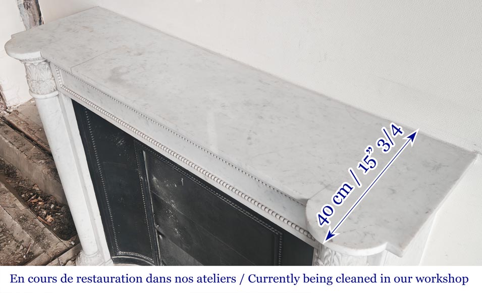 Cheminée de style Louis XVI à demi colonnes corinthiennes, en marbre de Carrare-9