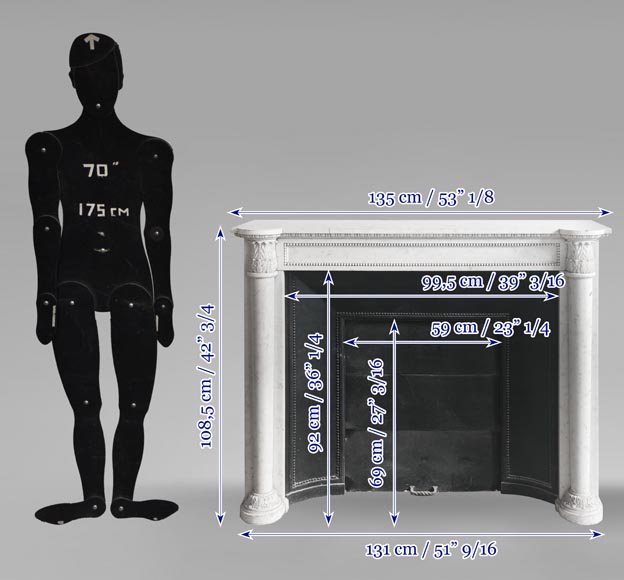 Cheminée de style Louis XVI à demi colonnes corinthiennes, en marbre de Carrare-10