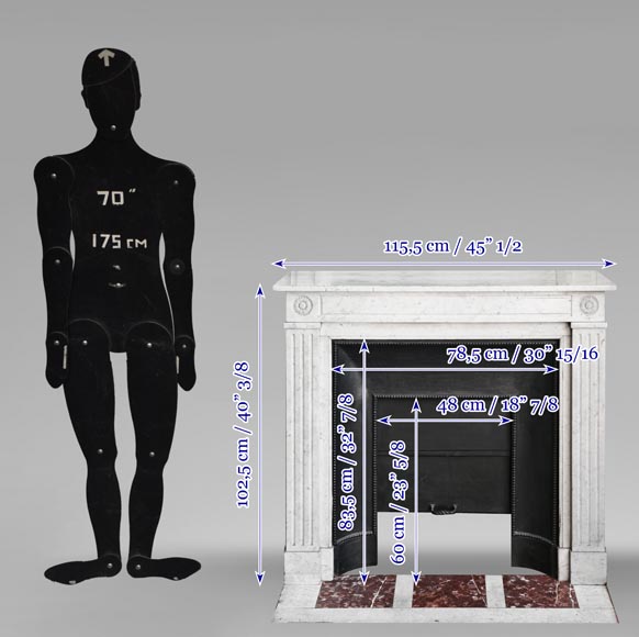 Cheminée de style Louis XVI aux marguerites stylisées, en marbre de Carrare-10