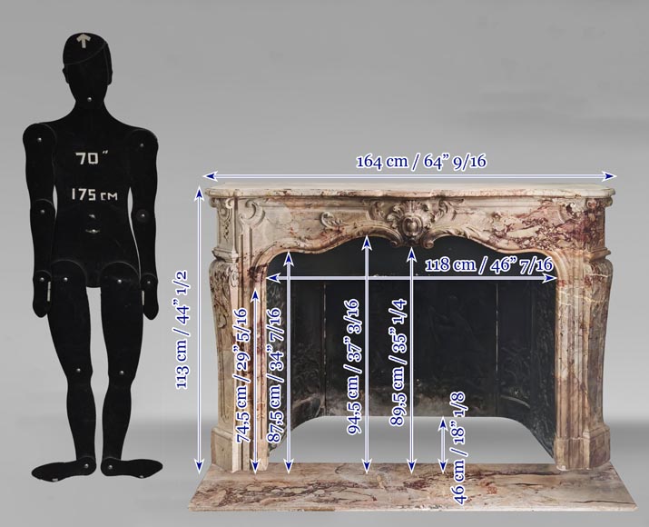 Cheminée de style Louis XV en marbre Sarrancolin très mouvementée-17