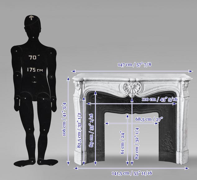 Cheminée de style Louis XV en marbre de Carrare, décorée d'une coquille-10