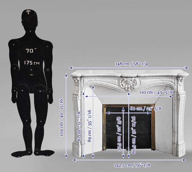 Cheminée de style Louis XV en marbre de Carrare décorée d'une coquille-10