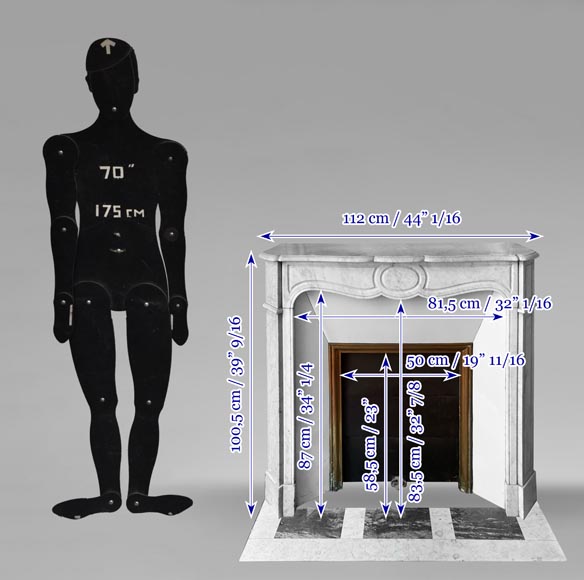 Cheminée de style Louis XV modèle Pompadour en marbre de Carrare-10