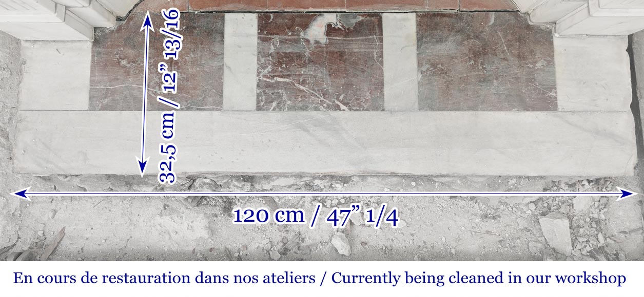 Cheminée de style Louis XVI en marbre demi statuaire, décorée d'une fleur de tournesol-9