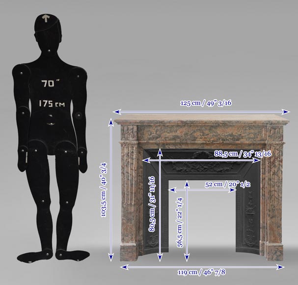 Cheminée de style Louis XVI aux pieds cannelés , en marbre rose enjugerais-9